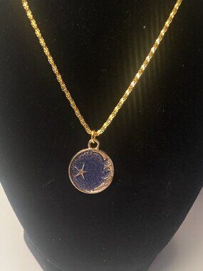 New Gold Plated Moon and Star Pendant Necklace